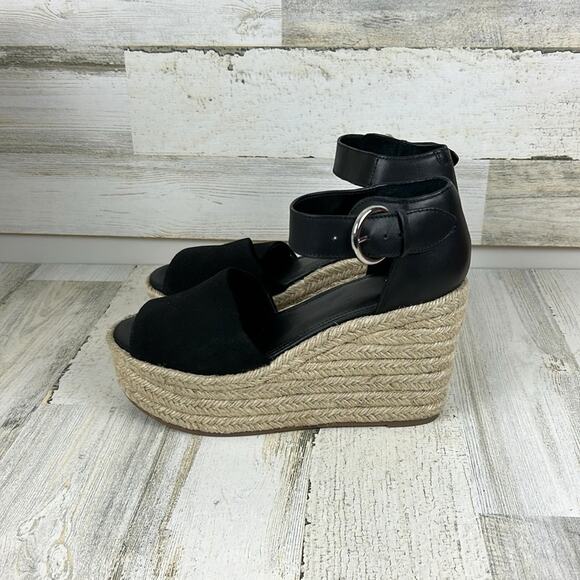 Marc Fisher Women’s 9 Black Leather Suede Buckle Platform Espadrille Sandals NEW - Picture 4 of 10